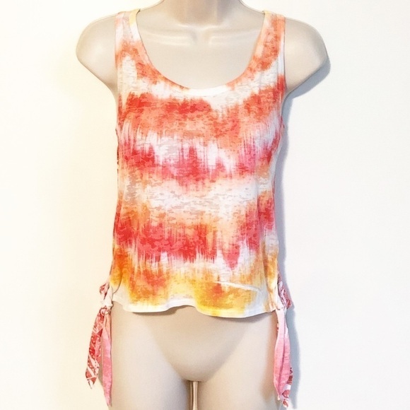 American Rag high low tie dye tank top scoop neck pullover orange white yellow - Picture 1 of 7
